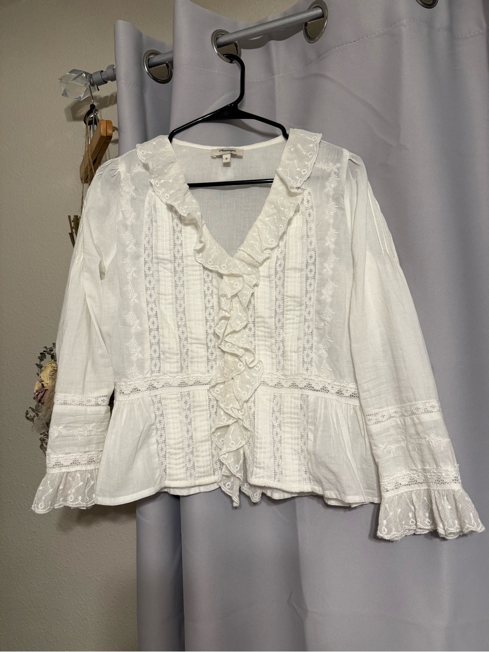 Amaaya- White Ruffled Lace-Trim Women's Blouse